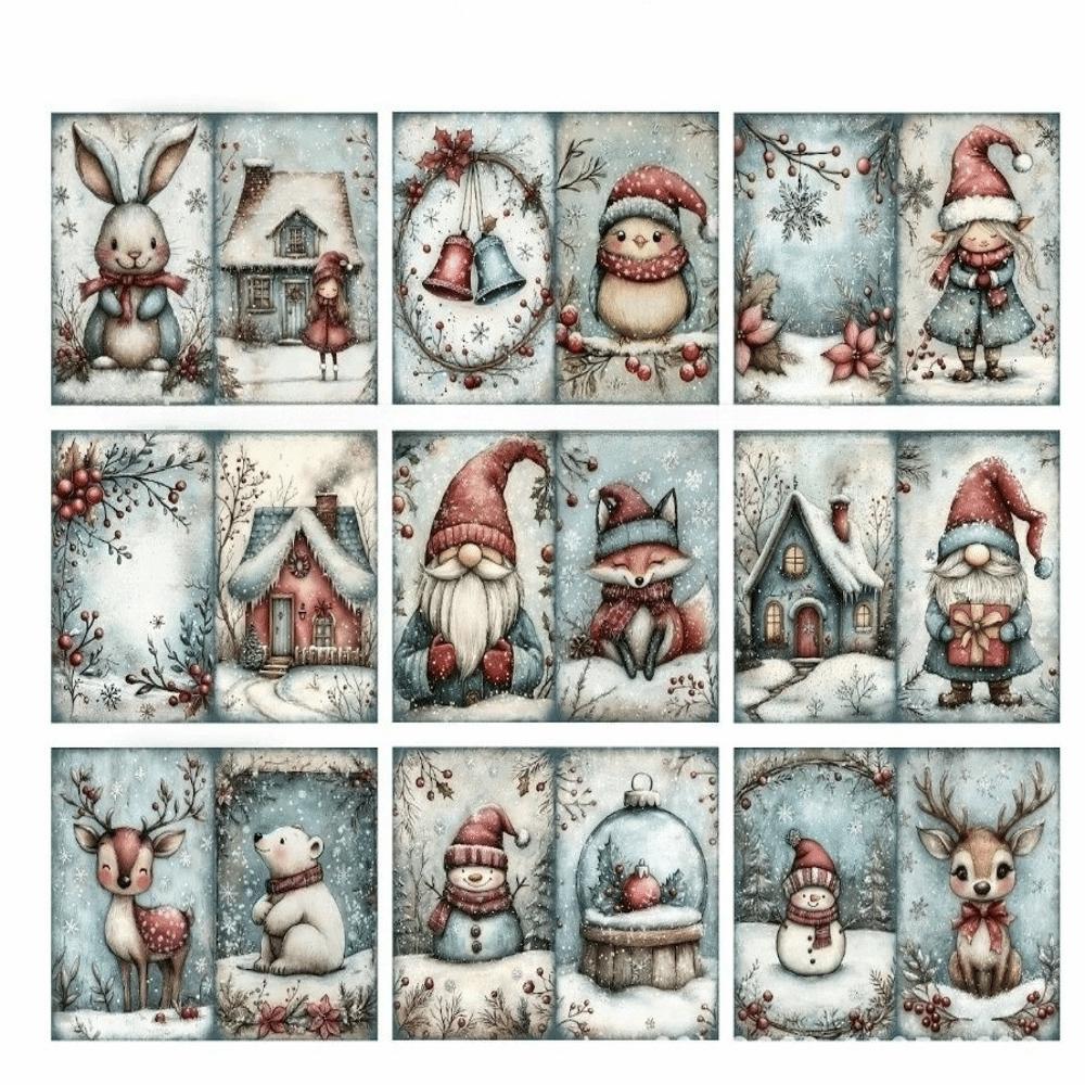 20Pcs Santa Claus Snowman Christmas Greeting Cards with Winter Scenery Blessings Half-fold Gift Cards Envelopes