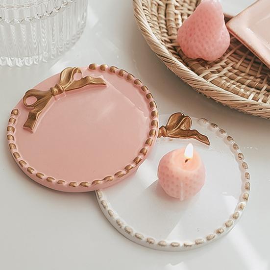 Elegant Bowknot Decor Candle Holder Tray Beautiful Bright-colored Resin Candle Base Tray Household Supplies