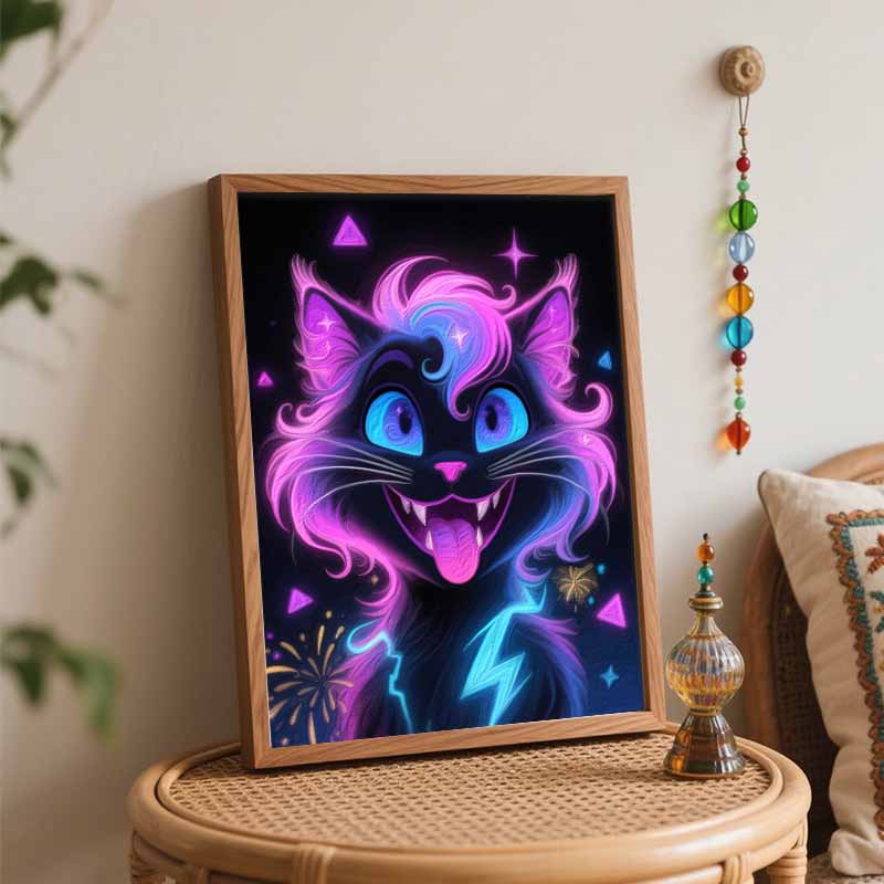 Disney Neon Cat Oil Painting Hand Painting Coloring Painting Handmade Diy Home Decoration Gift