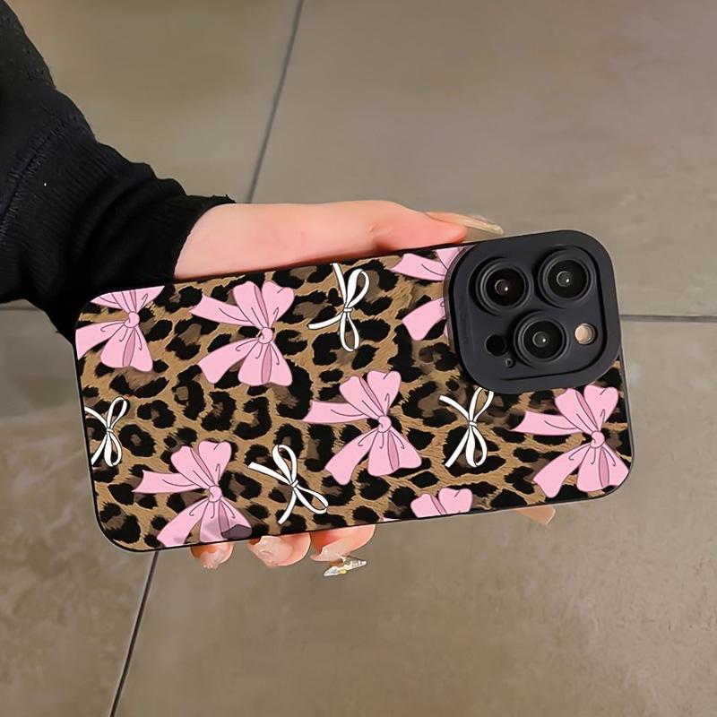 Pink Bow Leopard Pattern Full Body Protection Phone Case For iPhone 16 Pro Max 15 14 Plus 13 12 Mini X XR 7 8 11 XS SE Cover