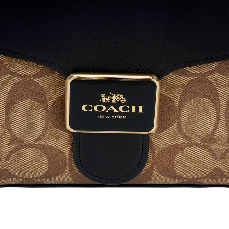Coach Handtasche Pepper 22 Klassisch Presbyopie Klappe Beschichtetes Canvas mit Leder Handtasche Schultertasche Crossbody Tasche Klein Damen Braun und Schwarz