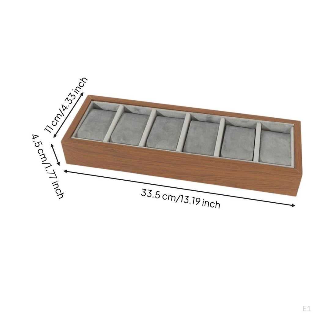 Watch Display Tray 6Slot with Velvet Lining Wooden for Collectors, Jewelers, Countertop,