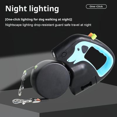 Retractable Dog Leash for 2 Dogs Nylon Traction Rope with LED Lights Ergonomic Handle Poop Bag Holder for Small Dogs