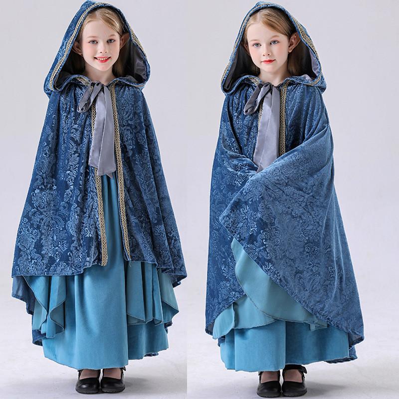Halloween Vintage Court Dress Cloak Girls Long Gown Theater Costume For Children