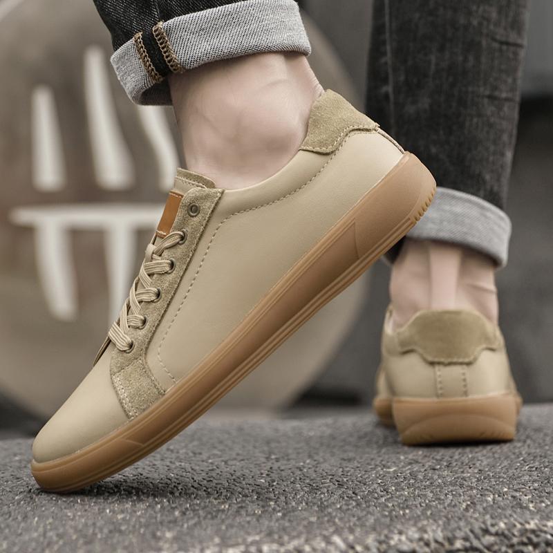 Fashion Brand Men Casual Leather Antiskid Designer Sneakers Stylish Lace-Up Walking Vulcanized Shoes Comfy Genuine Leather Oxford Shoes