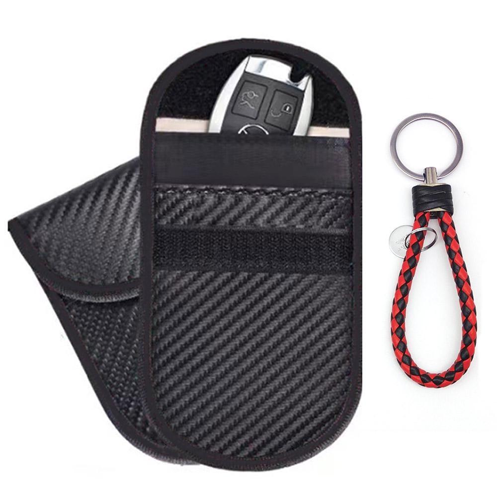 Faraday 2 Custodie Blocca Segnale Per Chiavi Auto | Portachiavi Antifurto RFID In PU Fibra Carbonio | Schermatura 360°