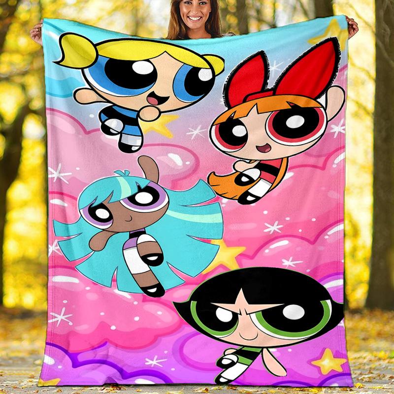 1pc Powerpuff6 Theme Blanket - Digital Print, Polyester, Cozy for All Seasons, Perfect for Outdoor, and Travel