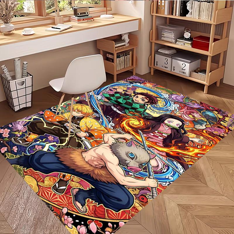 Demon Slayer Print Rug, Washable Floor Carpet, For Entryway Dorm Laundry Room Office Study, Home Decor Birthday Christmas Gift