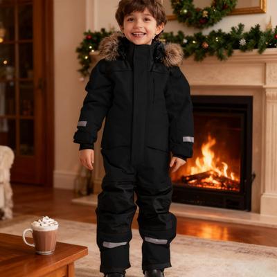 Macacão de Neve Infantil Peça Única Impermeável à Prova de Vento Macacão de Neve Resistente a Rasgos Quente Forro de Lã Coral Macacão de Inverno para Exterior para Meninos