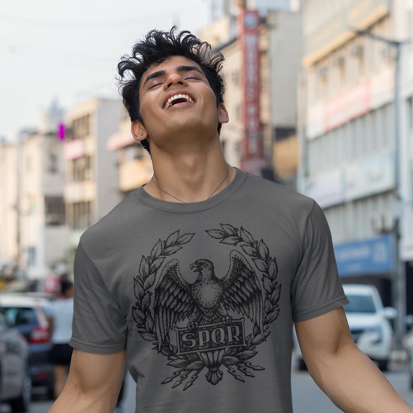 Roman SPQR Eagle Graphic T-Shirt, Vintage-Style Roman Symbol Tee S