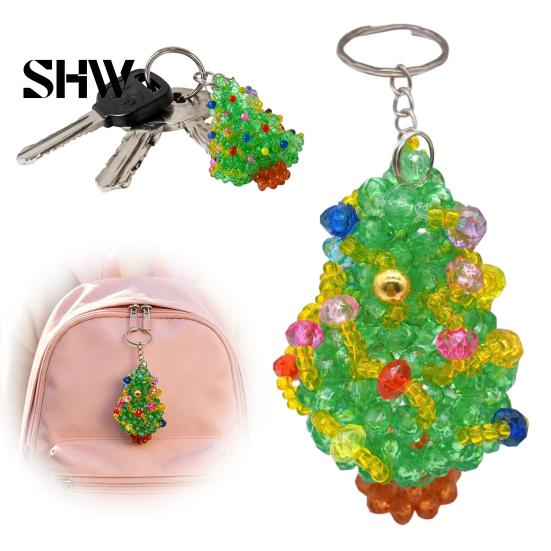 Decorative Bead Art for Home Christmas Tree Keychain, Faux Crystal Beaded Xmas Pendant, Personalized Holiday Party Decor 3D Key Ring Charm Accessory