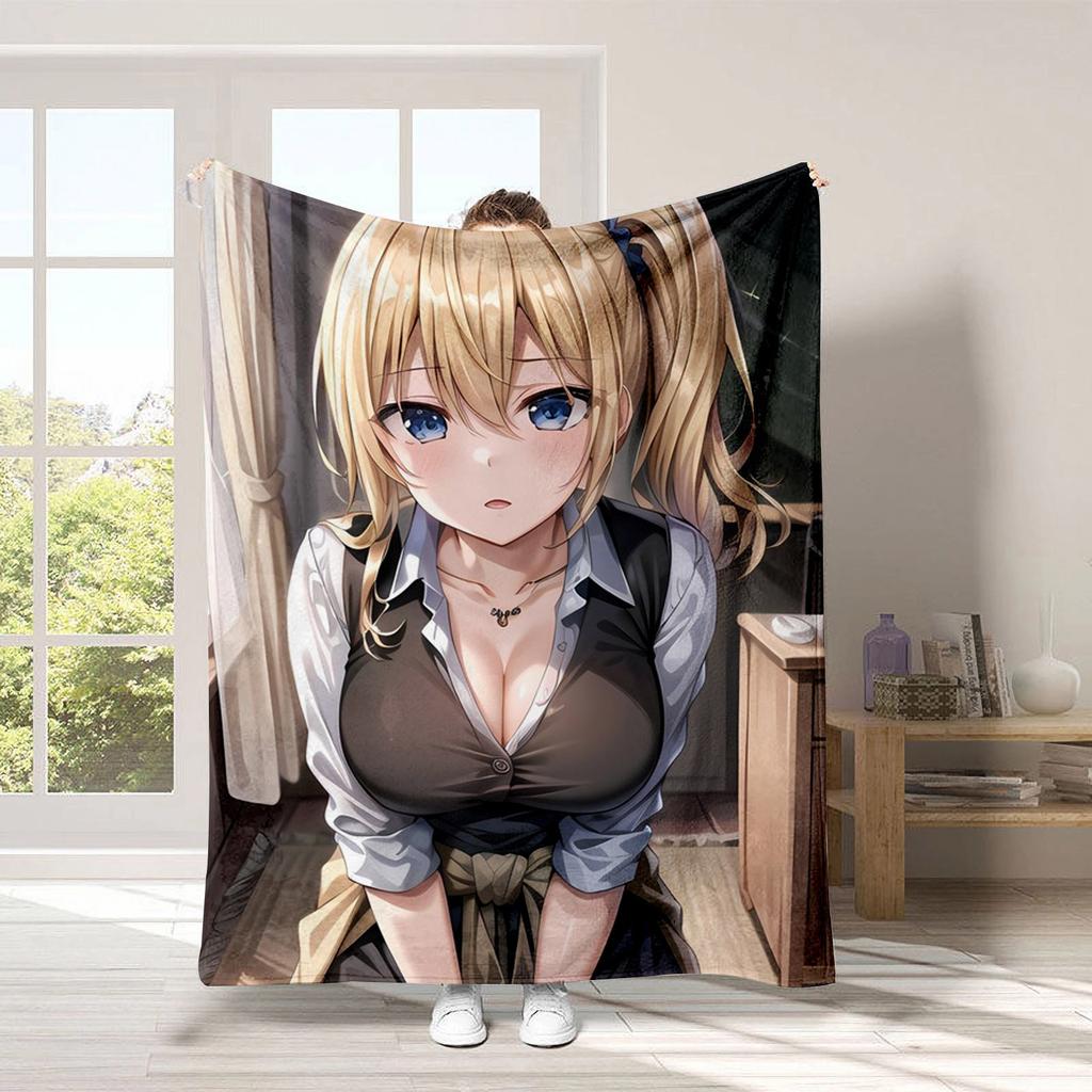 Anime beautiful girl digital-printed polyester Bedroom velvet flannel cover blanket Fleece soft sofa cover blankets for beds