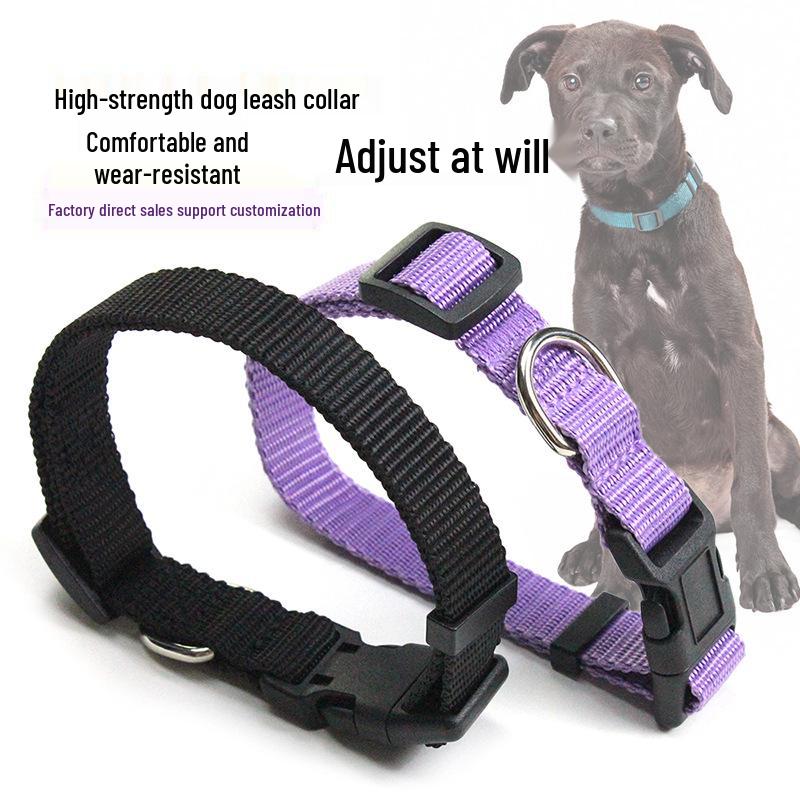 Adjustable Solid Color Polyester Pet Collar with Alloy Buckle for Cats and Small-Medium Dogs