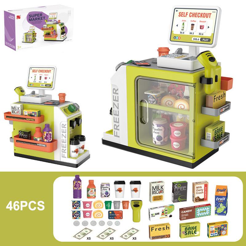 

46PCS Small Simulation Supermarket Vending Cabinet Cash Register Toys Children s Play House Toy Set Baby Educational Toys Gift зелений