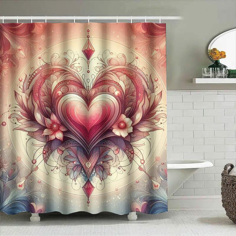 Romantic Heart And Floral Art Shower Curtain For Bathroom Decoration