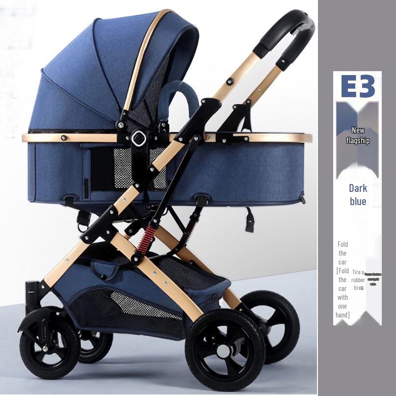 Reversible High Landscape 3-in-1 Baby Stroller with Reclining Seat and Shock Absorption