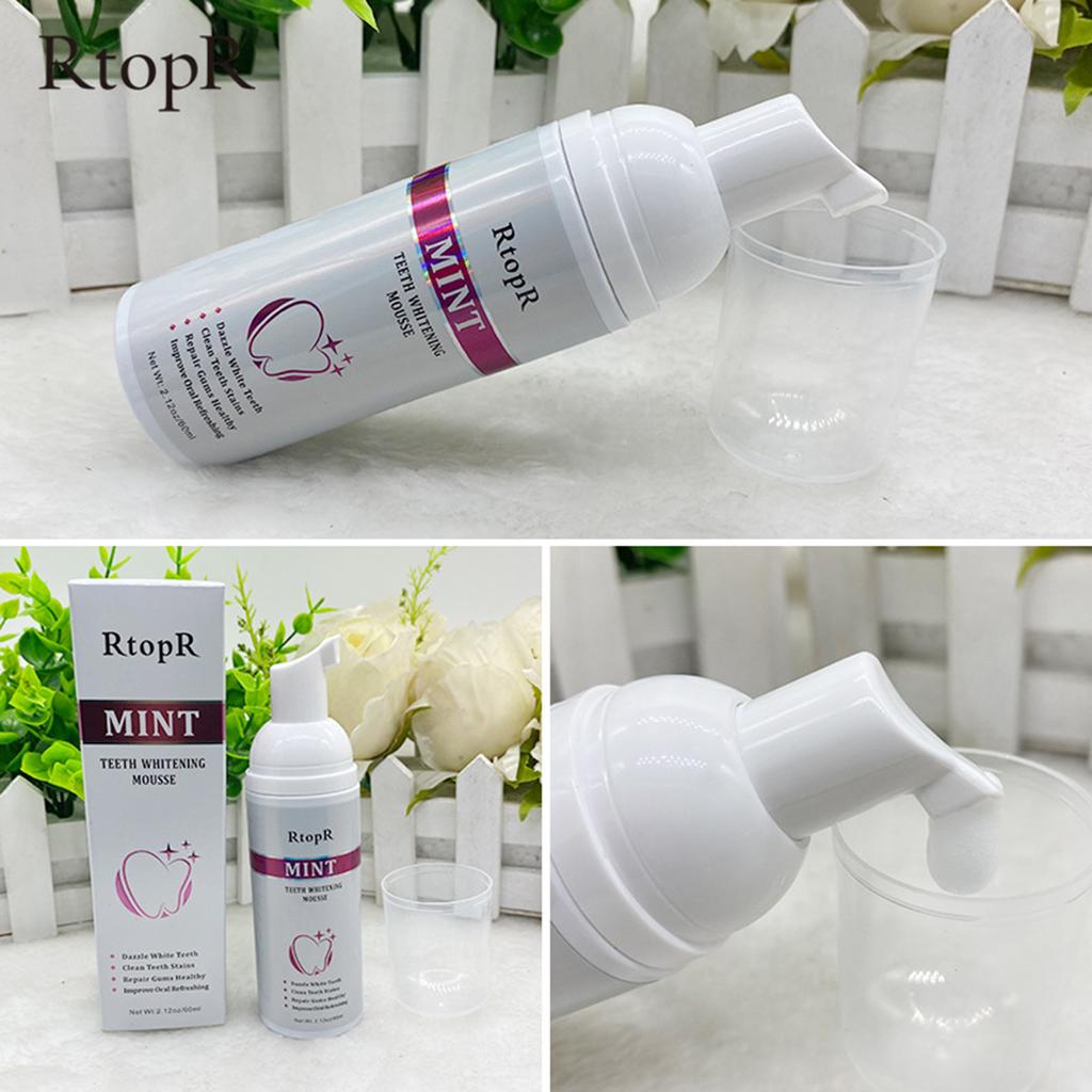 RtopR Mint Teeth Whitening Mousse 60ml Bottle Removal Plaque Tooth Stain Tartar Teeth Clearing Portable