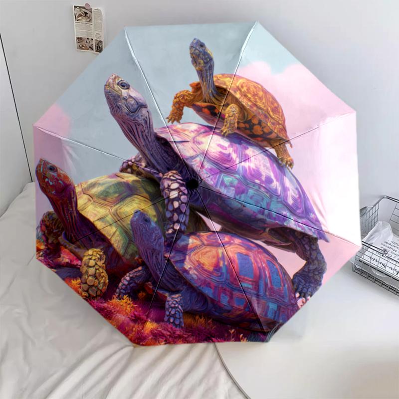 

Colorful Turtle pattern, automatic folding umbrella, portable and foldable design, 8 ribs, a Christmas or birthday gift.