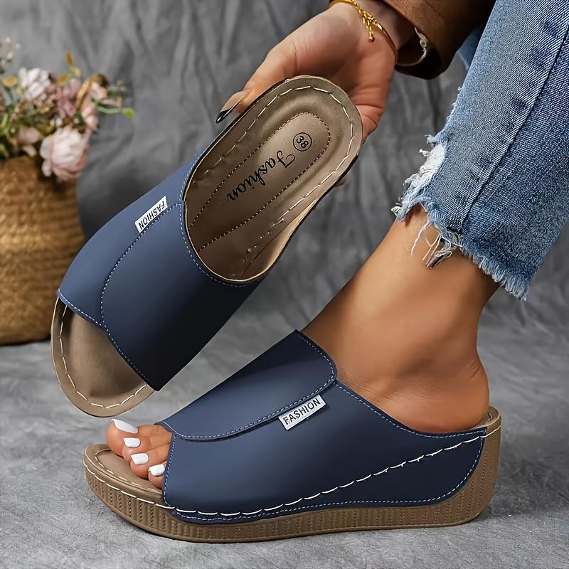 

Женские элегантные удобные сандалии с поддержкой свода стопы - Женские однотонные сандалии - Дышащие, с мягкой подошвой, летние модные сандалии на каблуке 43 темно-синий