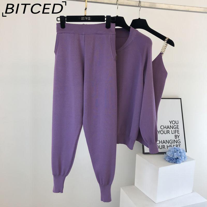 BITCED Women's Vest Knitted Jacket + Small Leg Elastic Pants Three-piece Set