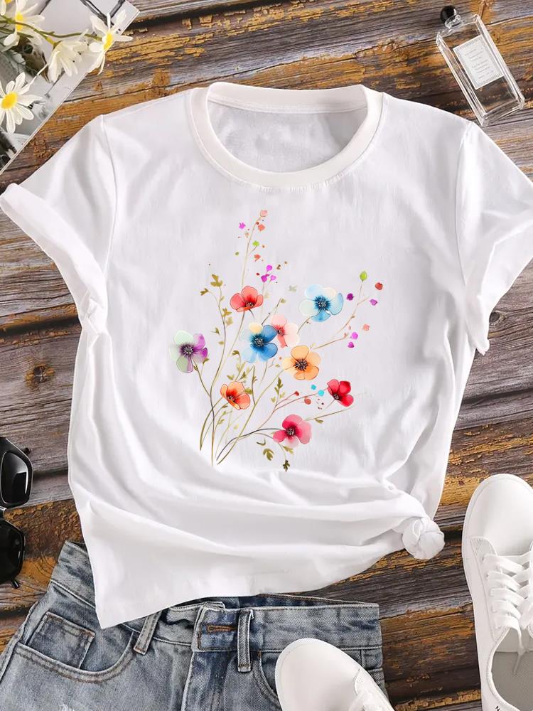 

(Asian Size) T Shirt Printed Women Tee Clothing Casual Fashion Lady letter flower trend 90s Female Top Graphic Short Sleeve T-shirts S