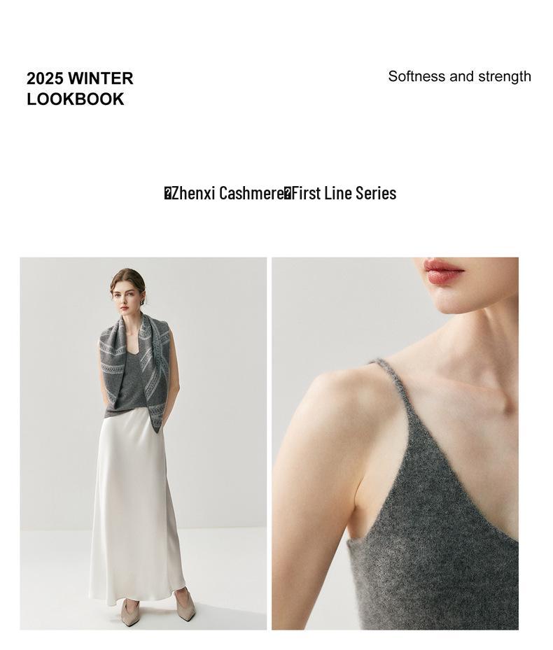 Women's V-Neck Slim Fit Cashmere Knit Spaghetti Strap Vest - Autumn/Winter 2026 Base Layer Top