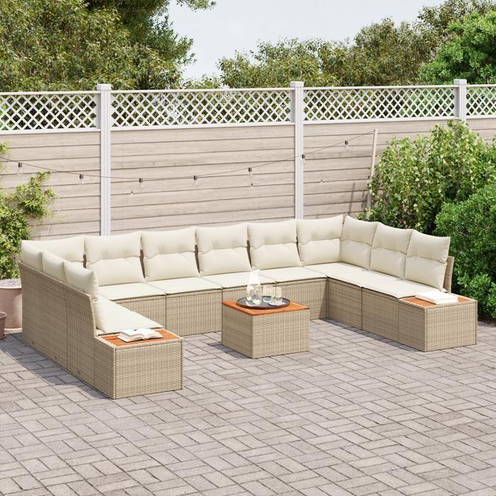 VidaXL Ensemble de canapés de jardin avec coussins beige en rotin synthétique 3348182