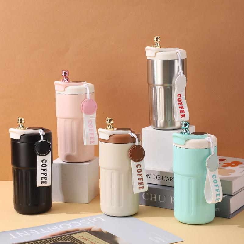 Intelligent Temperature-Indicating Stainless Stee lVacuum cup Insulated Beverage Cup with Carry Strap