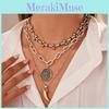 Punk Geometry Alloy Pendant Necklace For Women With Multilayer Chain