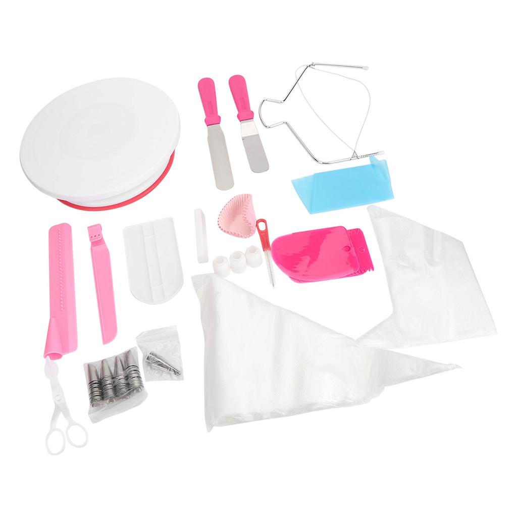 200Pcs Cake Decorating Supplies Kit Baking Tool Set with Cake Turntable Cake Leveler Smoother Scraper Straight Icing