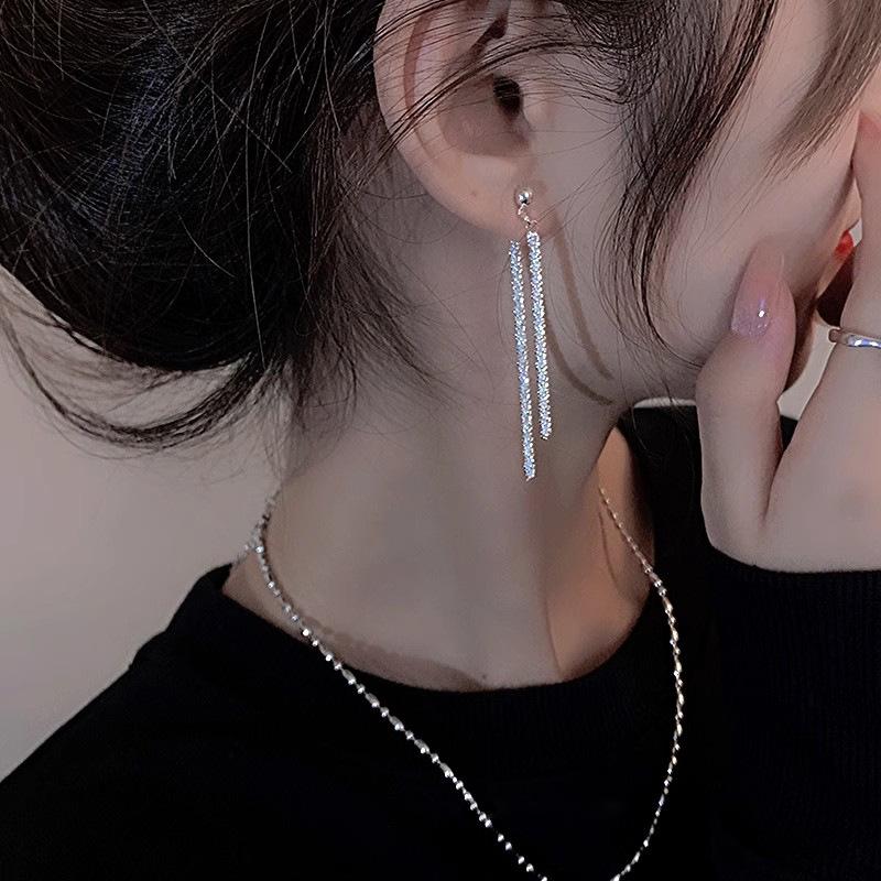 925 Silver Needle Silver Fine Glitter Tassel Earrings Long Stud Earrings Design Sense Premium Unique Earrings