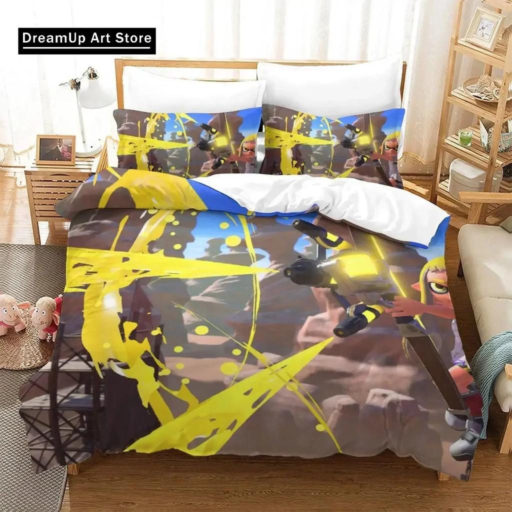 3D Print Fashion Splatoon 3 Game Bedding Set Boys Girls Twin Queen Full Size Duvet Cover Pillowcase Bed Adult Bedroom