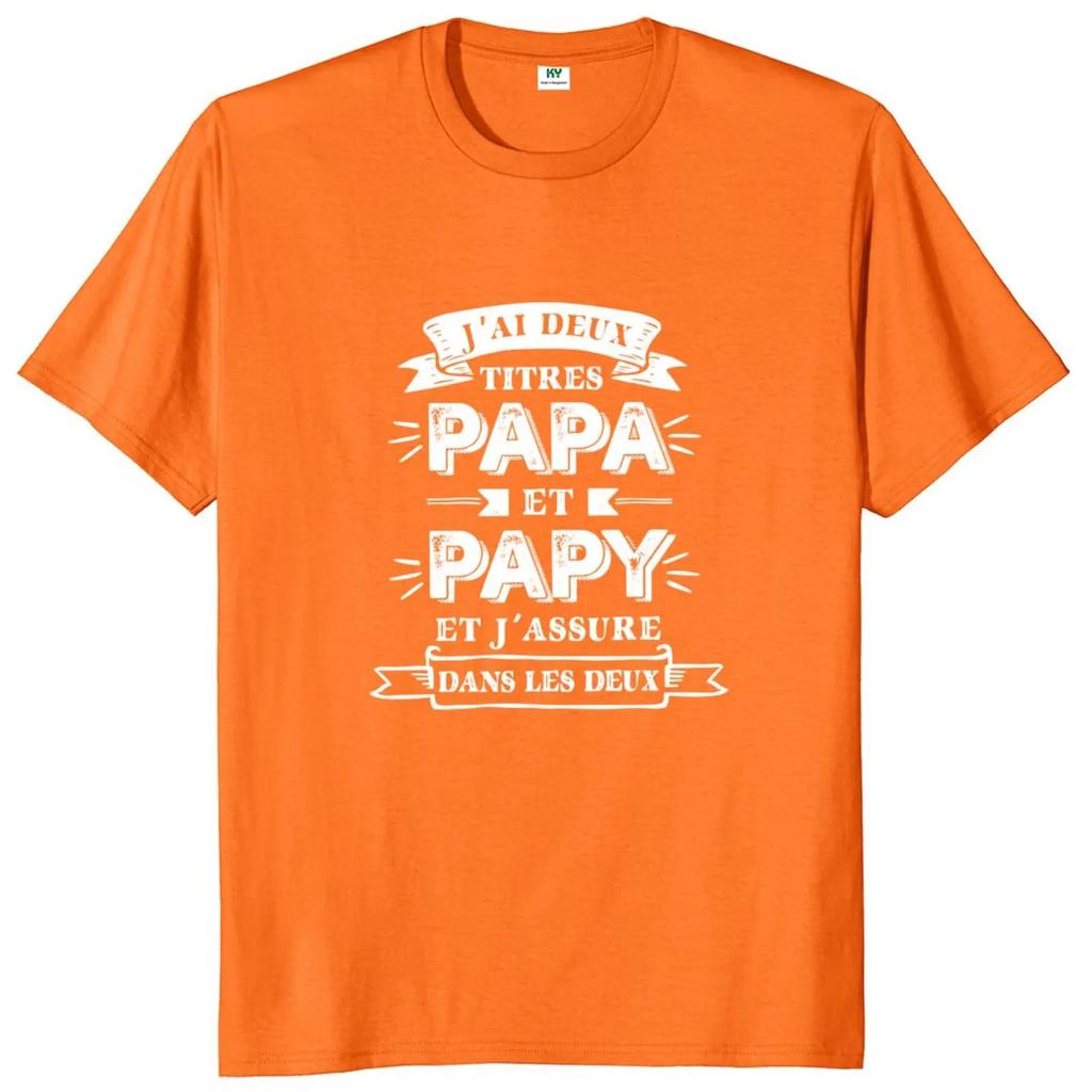 Retro I Have Two Titles Dad And Grandpa T Shirt French Texts Papa And Papy Gift Clothing 100% Cotton Soft Tee Tops EU Size