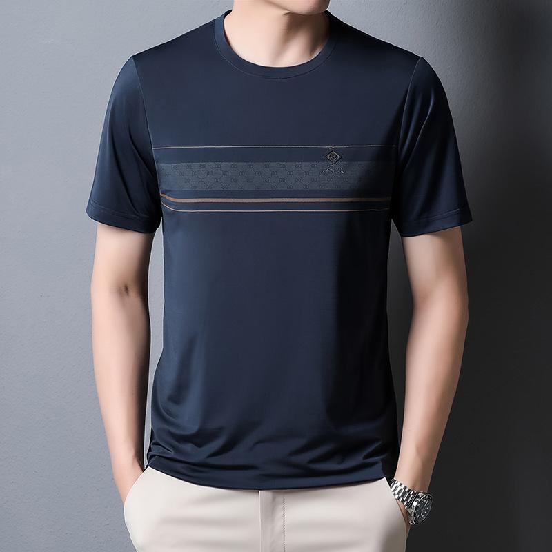 

Casual Fashion Short Sleeve Polo-Neck Pullovers Tops Male Clothes Summer Round Neck Printed Spliced T-shirt for Men XXXL циан
