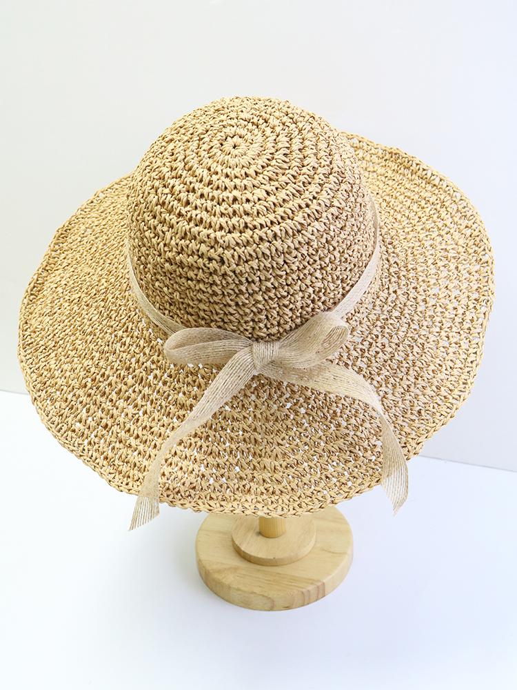Ladies' Summer Solid Color Hollow Out Large Brim Beach Sun Hat, Pure Straw Crochet Sun Hat Suitable For Hiking