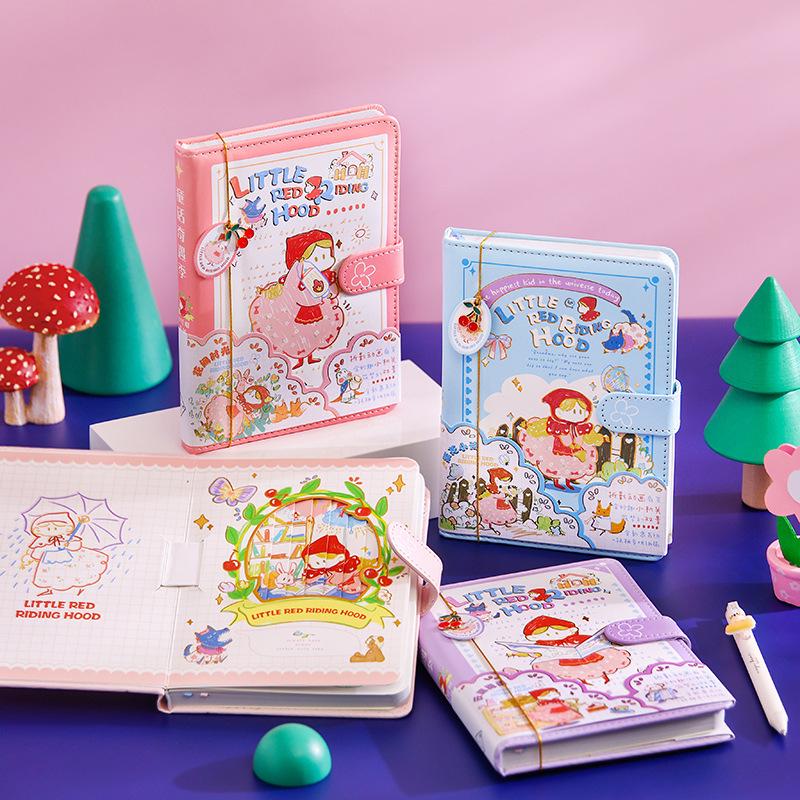 Fuyou B6 PU Magnetic Little Red Riding Hood Journal with Cute Hand-Drawn Illustrations
