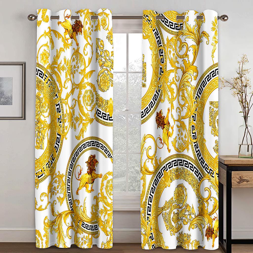 Free Shiping Cheap Modern Luxury Brand Black White Gold AbstractFashion2Pcs Shading Window Curtain For Living Room Bedroom Decor