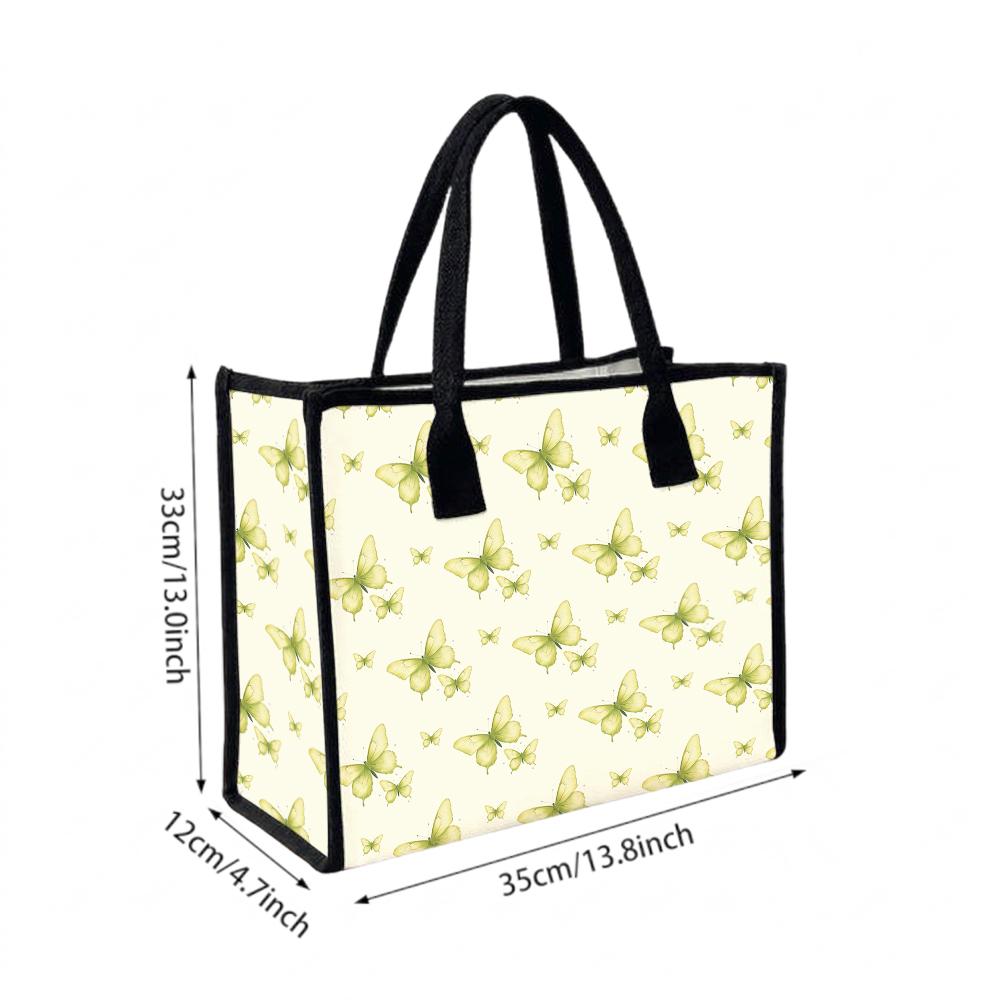 Light Green Butterfly Print Tote Bag Casual Large Capacity Women Daily Shopping Portable Canvas Handbag
