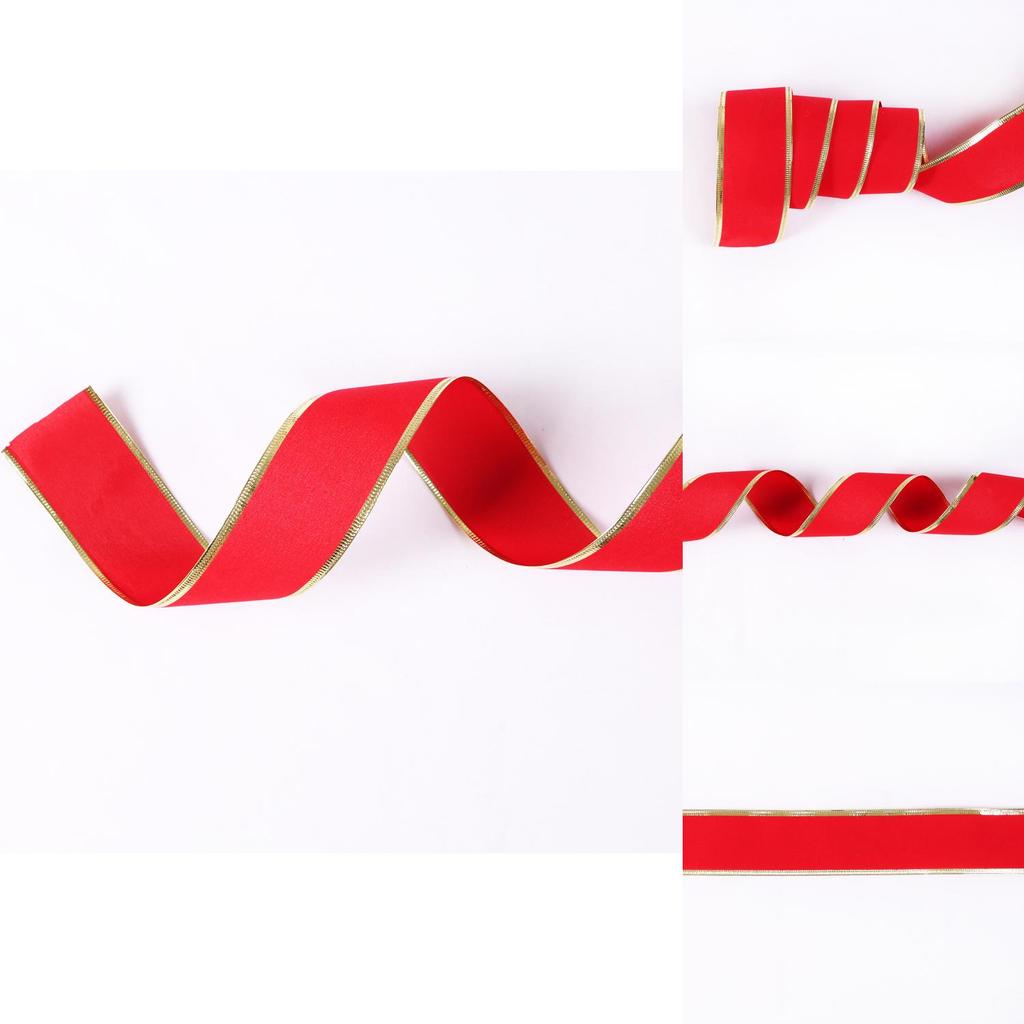 Luxurious 10 Meter Soft Velvet Red Ribbon With Gold Edge For Christmas Tree Decorations