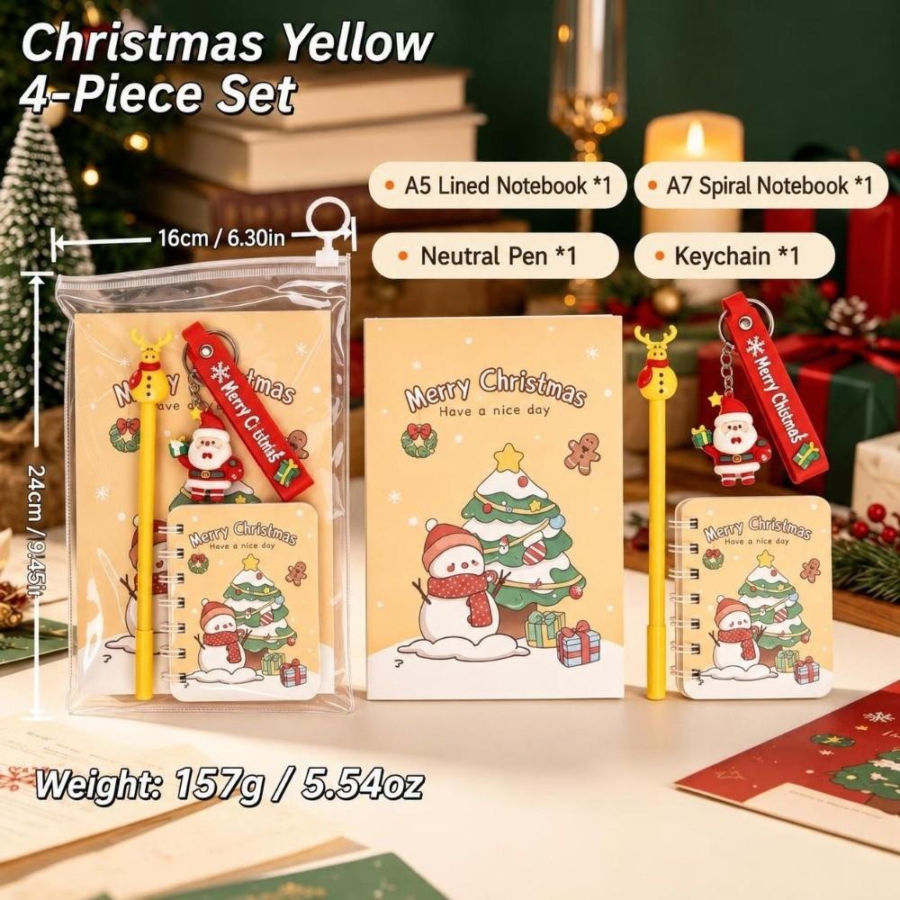 4Pcs/Set Santa Claus Christmas Gel Pen Christmas Keychain Christmas Coil Notebook Holiday Gifts
