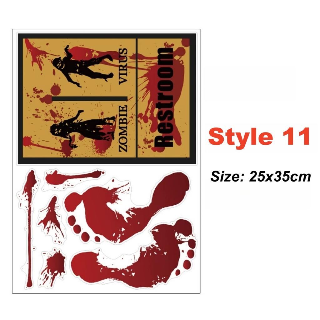 Halloween Wall Doors Windows Stickers Blood Handprint Footprint Skull Pattern Halloween Party Scene Decor Supplies Horror Props