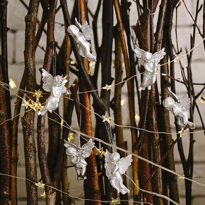 6pcs Gold/Silver Christmas Angel Pendant Electroplated Lightweight Christmas Tree Hanging Ornaments with Hanging Rope
