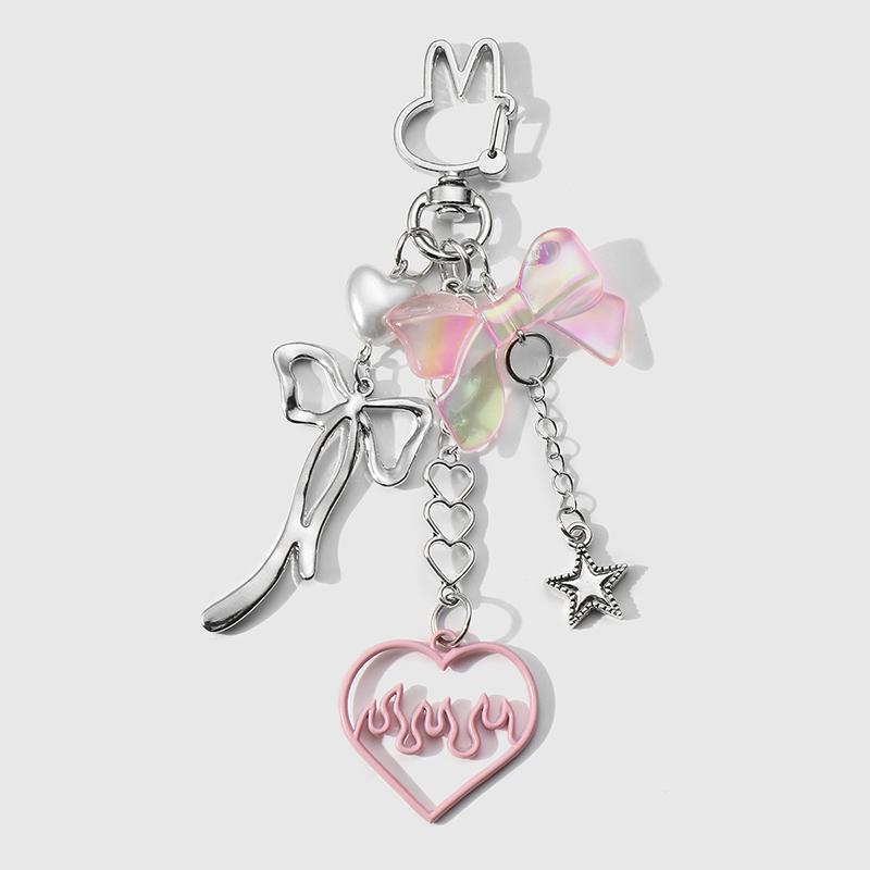 Light Luxury Sweet Simple Silver Chain Imitation Pearl Heart Bow Star Keychain Pendant серебряный