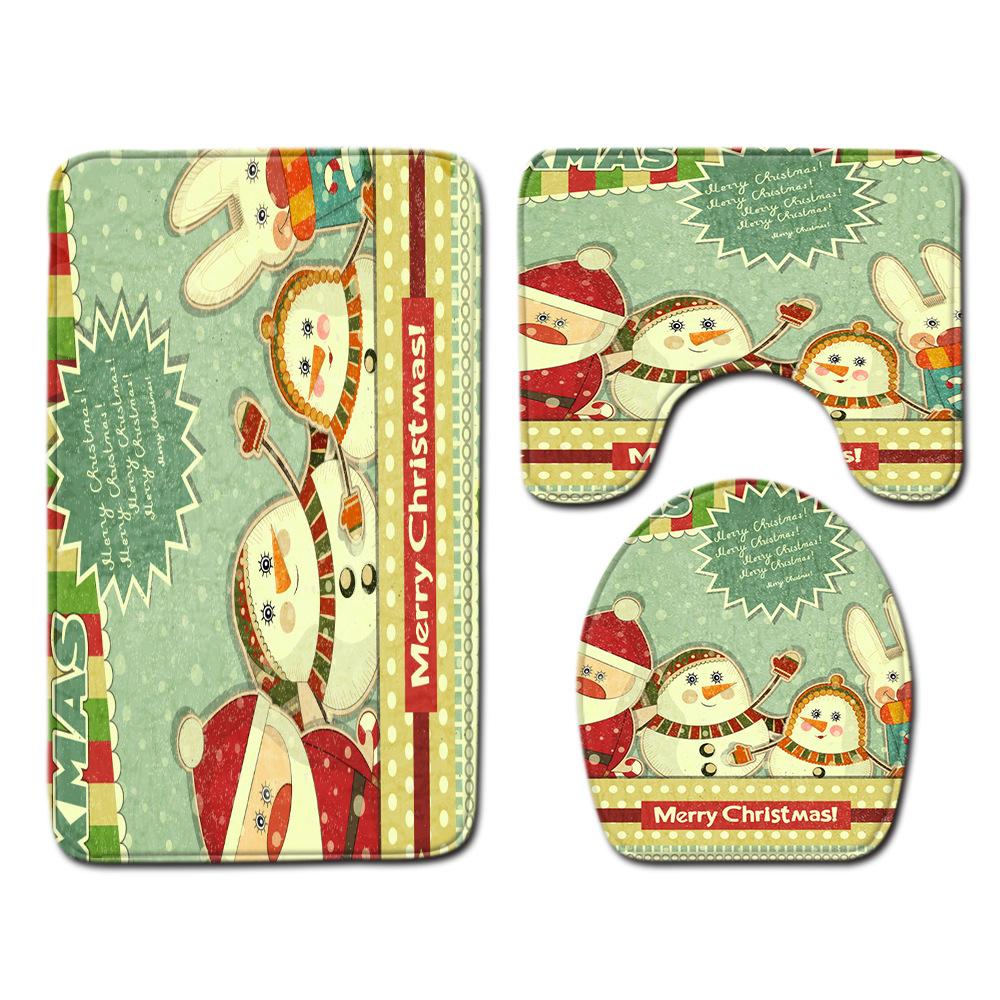 Christmas Shower Curtain Floor Mat Combination Four-Piece Set Bathroom Toilet Carpet Shower Room Mat Foot Mat