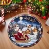 Non Slip Christmas Carpet Round Rug, 39" Imitation Cashmere Santa Snowflake Pattern, Stain Resistant Floor Mats Holiday Area Rug for Home Living Room