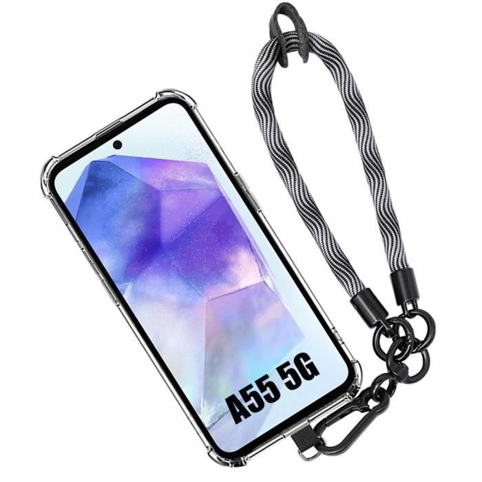 Coque de protection - samsung - galaxy a55 5g - silicone transparent - dragonne amovible - souple
