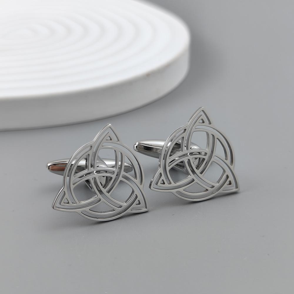 

Silver round Celtic knot hollow gold-plated cufflinks, French shirt cuff accessories in black, matching with men s suits срібний