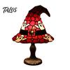 Talos Stained Glass Witch Hat Lamp, Handcrafted Retro Resin USB Powered Gothic Wizard Hats Night Light, Halloween Home Decor Accent Lamps for Bedroom