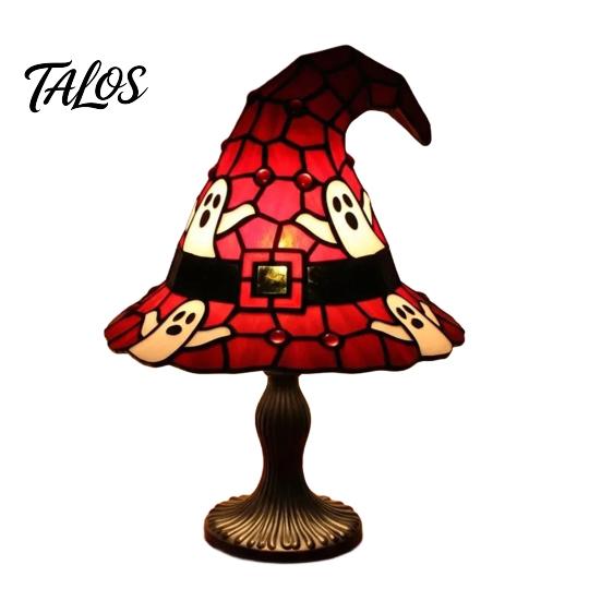 Talos Stained Glass Witch Hat Lamp, Handcrafted Retro Resin USB Powered Gothic Wizard Hats Night Light, Halloween Home Decor Accent Lamps for Bedroom