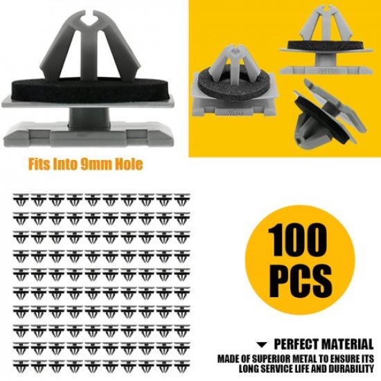 100Pcs Fender Flare Clip Rocker Moulding Retainer For Jeep Wrangler Fit 9Mm Hole